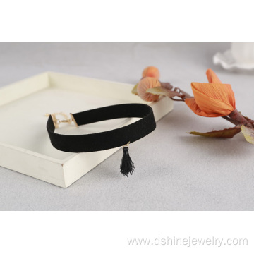 Fashion velvet choker necklace tiny tassel black necklace
